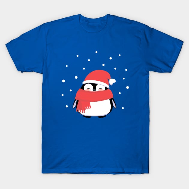 Christmas Penguin in red Santa hat and scarf. T-Shirt by CraftCloud